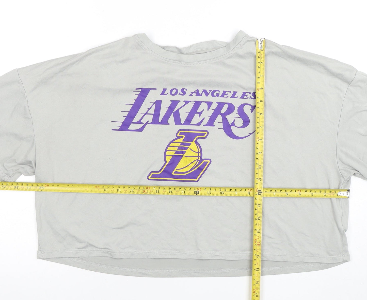 Primark NBA Lakers Grey Cropped T-Shirt Women L Relaxed Fit