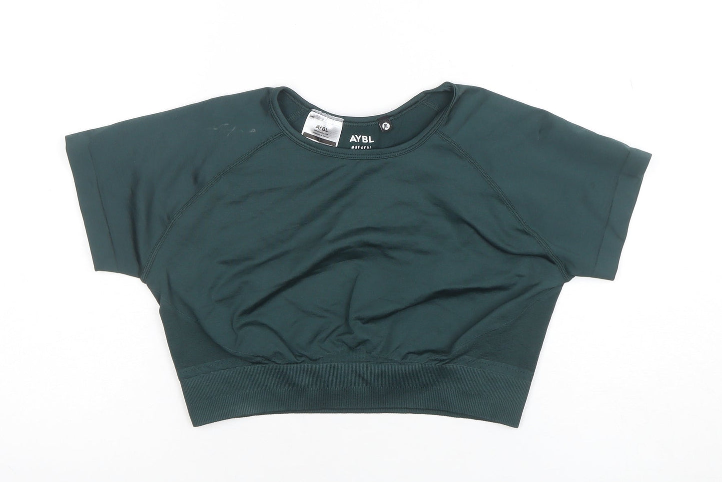 AYBL Womens Green Cropped Athletic T-Shirt L Short Sleeve Gym Top