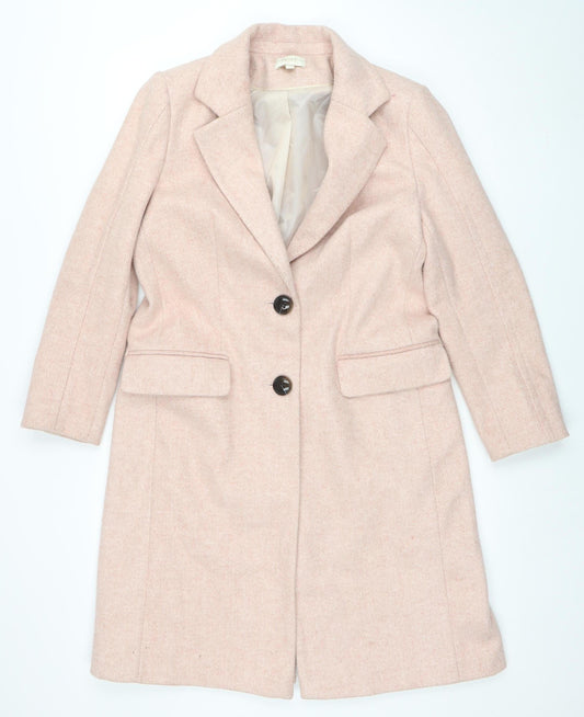 Next Women Beige Mid-Length Overcoat Size 14 Lined Button Classic Style