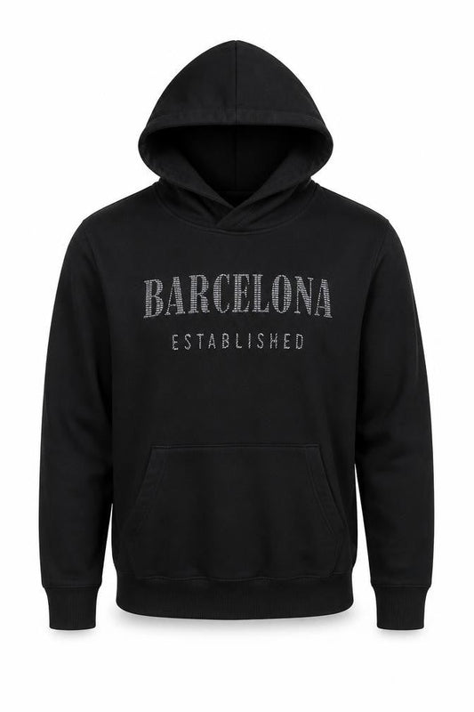 Barcelona Designs Men's Black Pullover Hoodie Size L Graphic Cotton