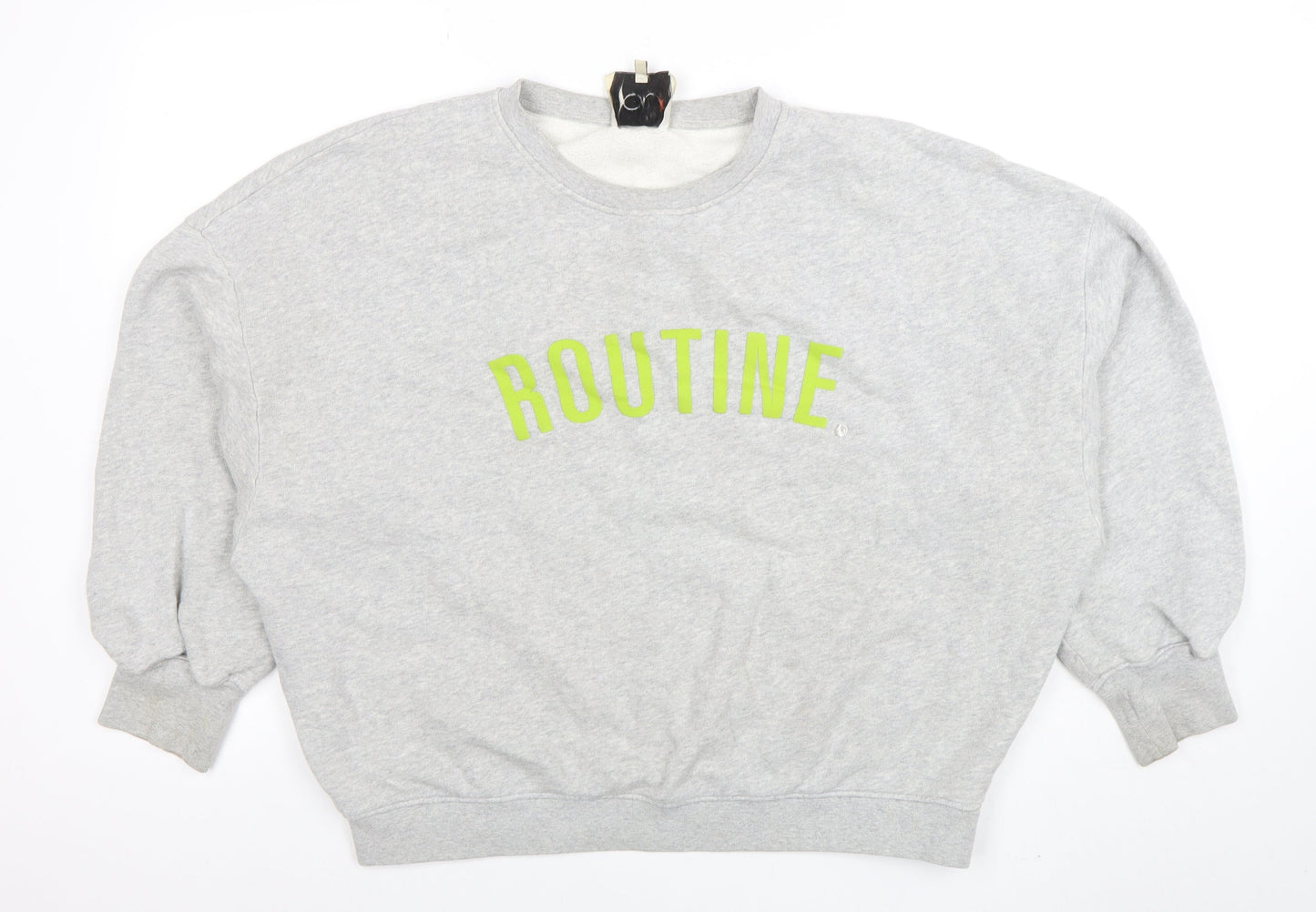 Oui Women Grey Cotton Pullover Sweatshirt Size S Routine Print