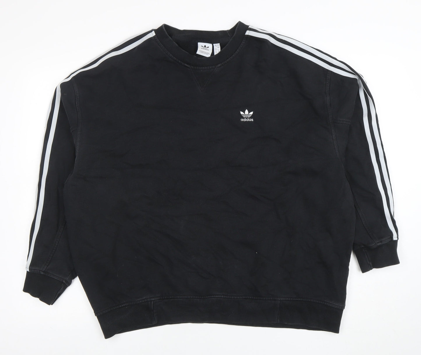 Adidas Womens Black Crew Neck Pullover Sweatshirt Size 12 Cotton