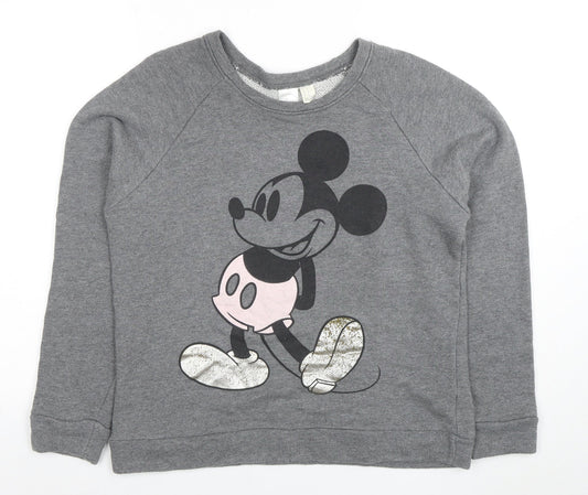 Disney Women Grey Mickey Mouse Graphic Pullover Sweatshirt Size M