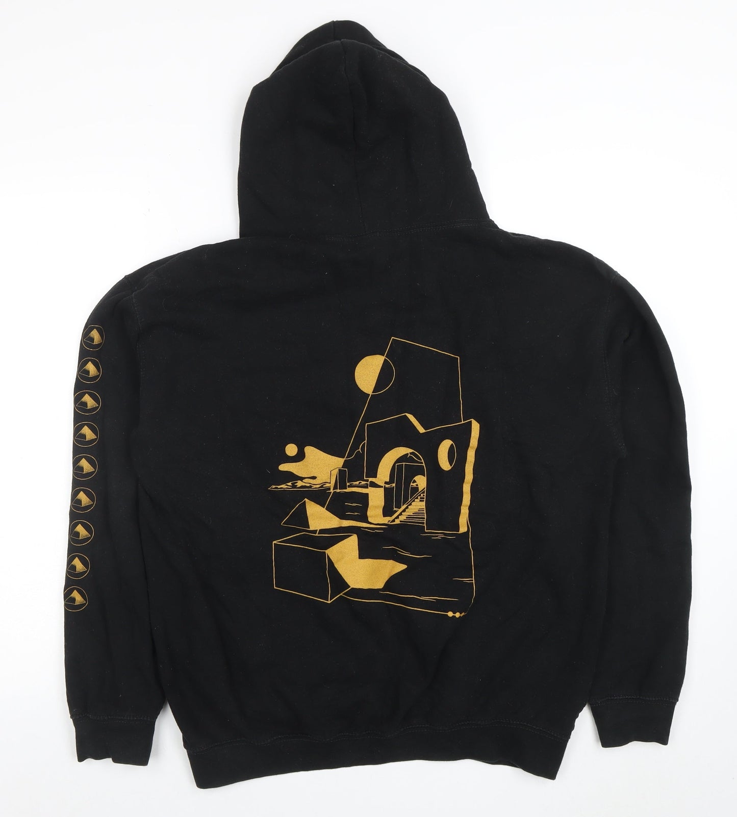 Just Hoods Mens Black Pullover Hoodie L Graphic Strange Hotels