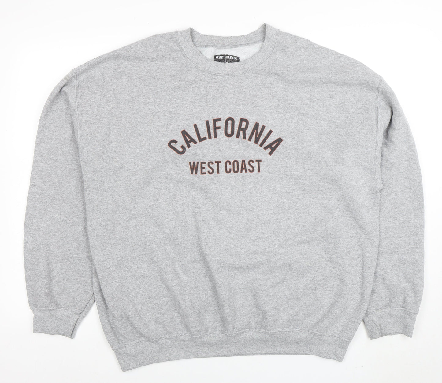 PrettyLittleThing Women Grey Large Pullover Sweatshirt California Print
