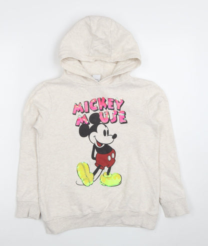 Preloved Next Girls Beige Mickey Mouse Sequin Pullover Hoodie 10 Years - Front
