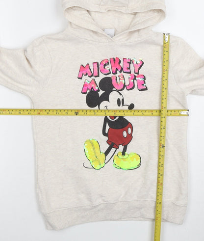 Preloved Next Girls Beige Mickey Mouse Sequin Pullover Hoodie 10 Years - Back