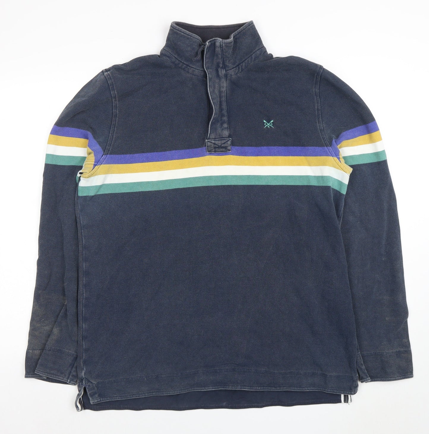 Crew Clothing Company Men's Blue L 1/4 Zip Striped Henley Sweatshirt