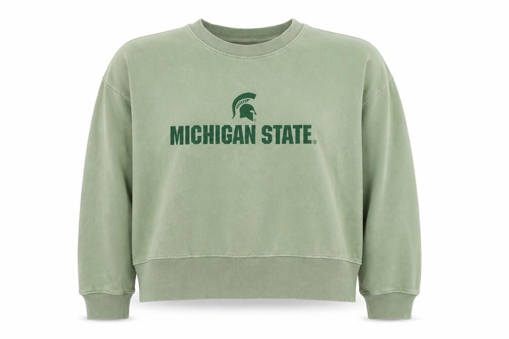 MSU Women’s Green Crew Neck Pullover Sweatshirt Size L Cotton Blend