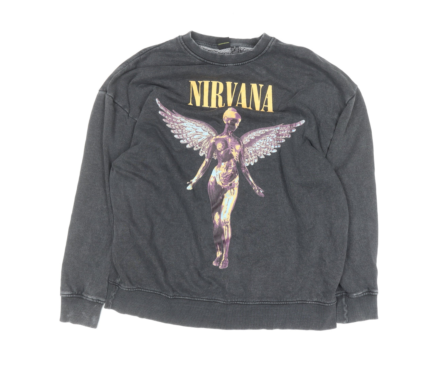 Nirvana Women’s Black Small Pullover Sweatshirt Graphic Print Crew Neck