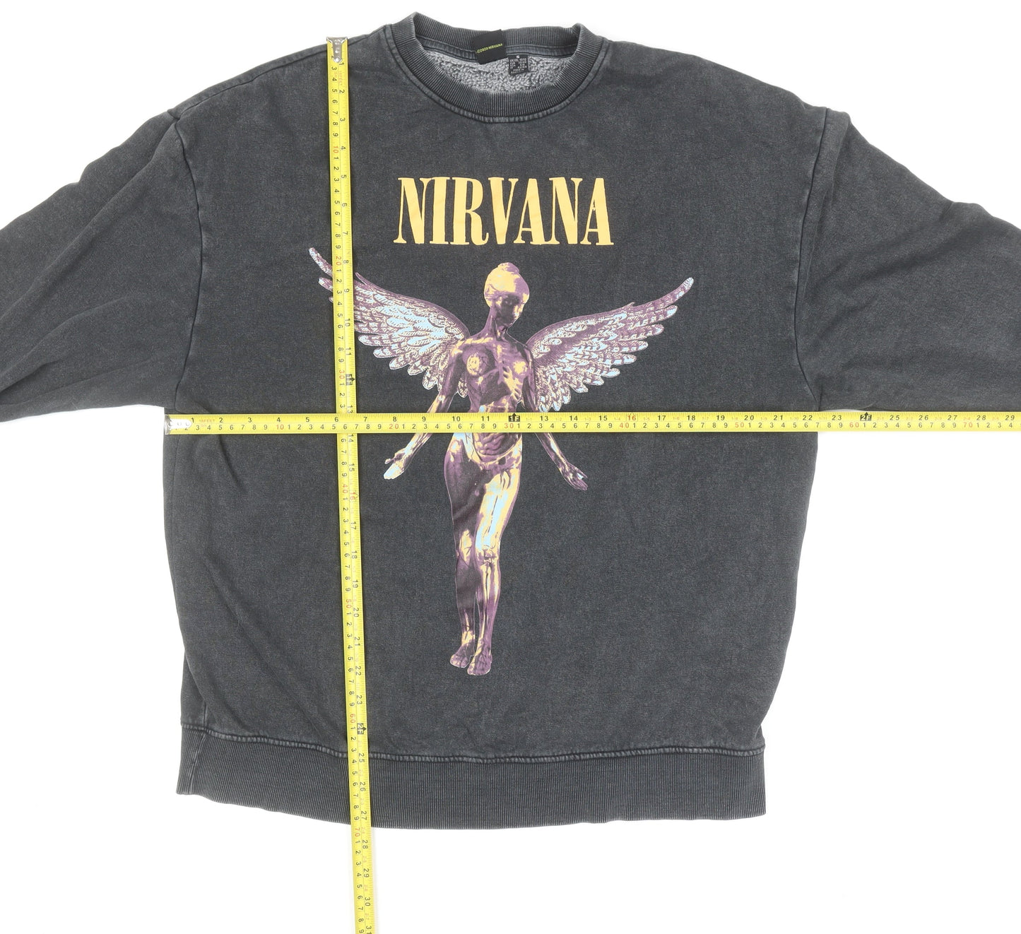 Nirvana Women’s Black Small Pullover Sweatshirt Graphic Print Crew Neck