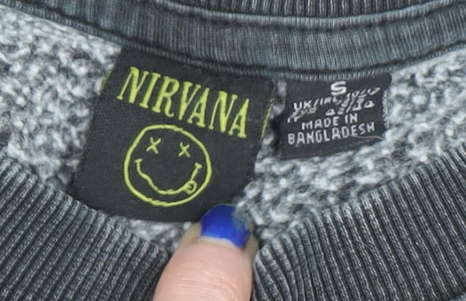 Nirvana Women’s Black Small Pullover Sweatshirt Graphic Print Crew Neck