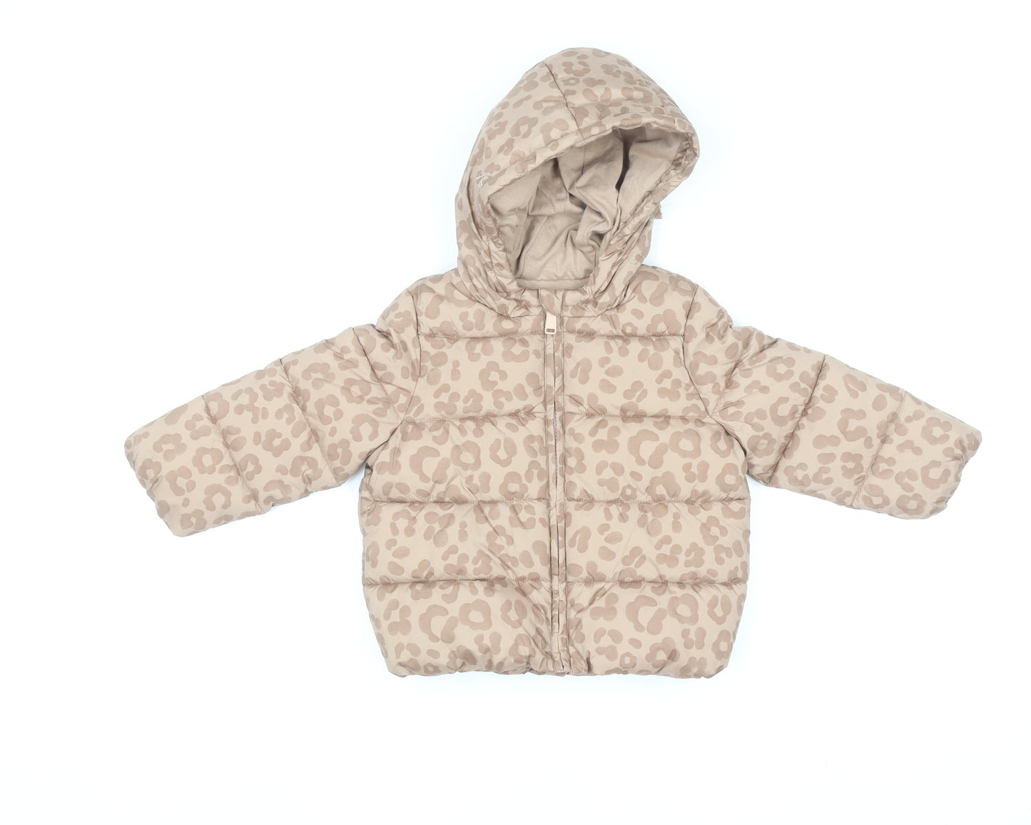 Marks and Spencer Baby Beige Leopard Hooded Puffer Jacket 18-24 Months