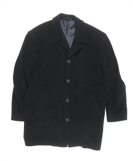Kistermann Men's Black Wool Cashmere Blend Mid-Length Overcoat M