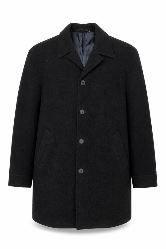 Kistermann Men's Black Wool Cashmere Blend Mid-Length Overcoat M