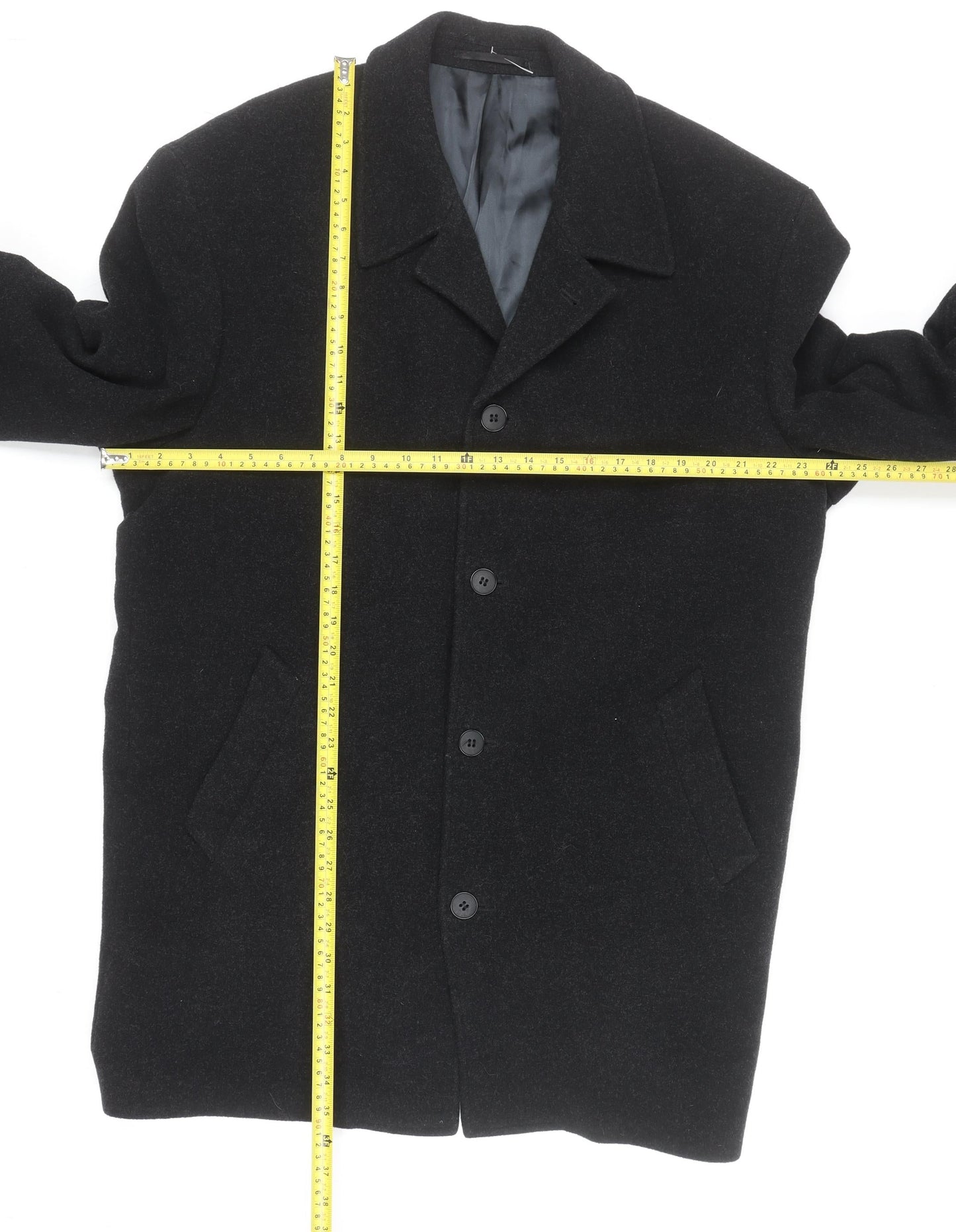 Kistermann Men's Black Wool Cashmere Blend Mid-Length Overcoat M