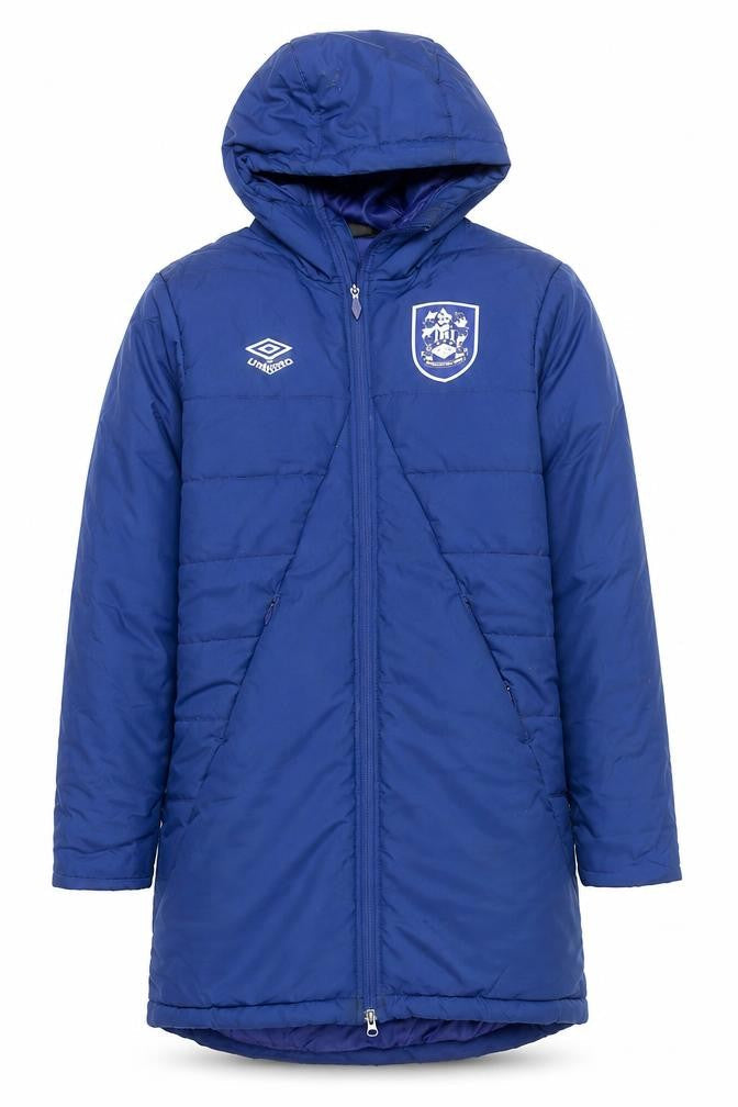Umbro Men's Blue Long Hooded Puffer Jacket Size S Football Style