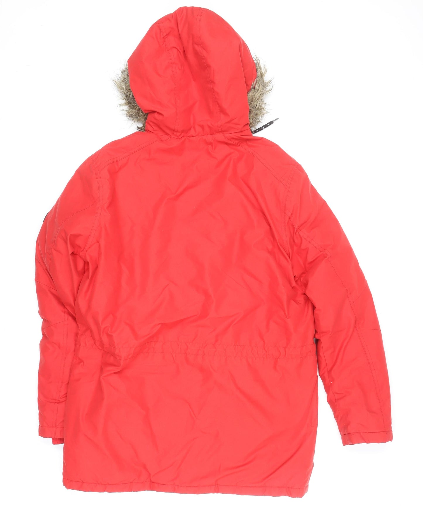 Jack & Jones Mens Red Parka Coat M Windproof Water Resistant Faux Fur Hood
