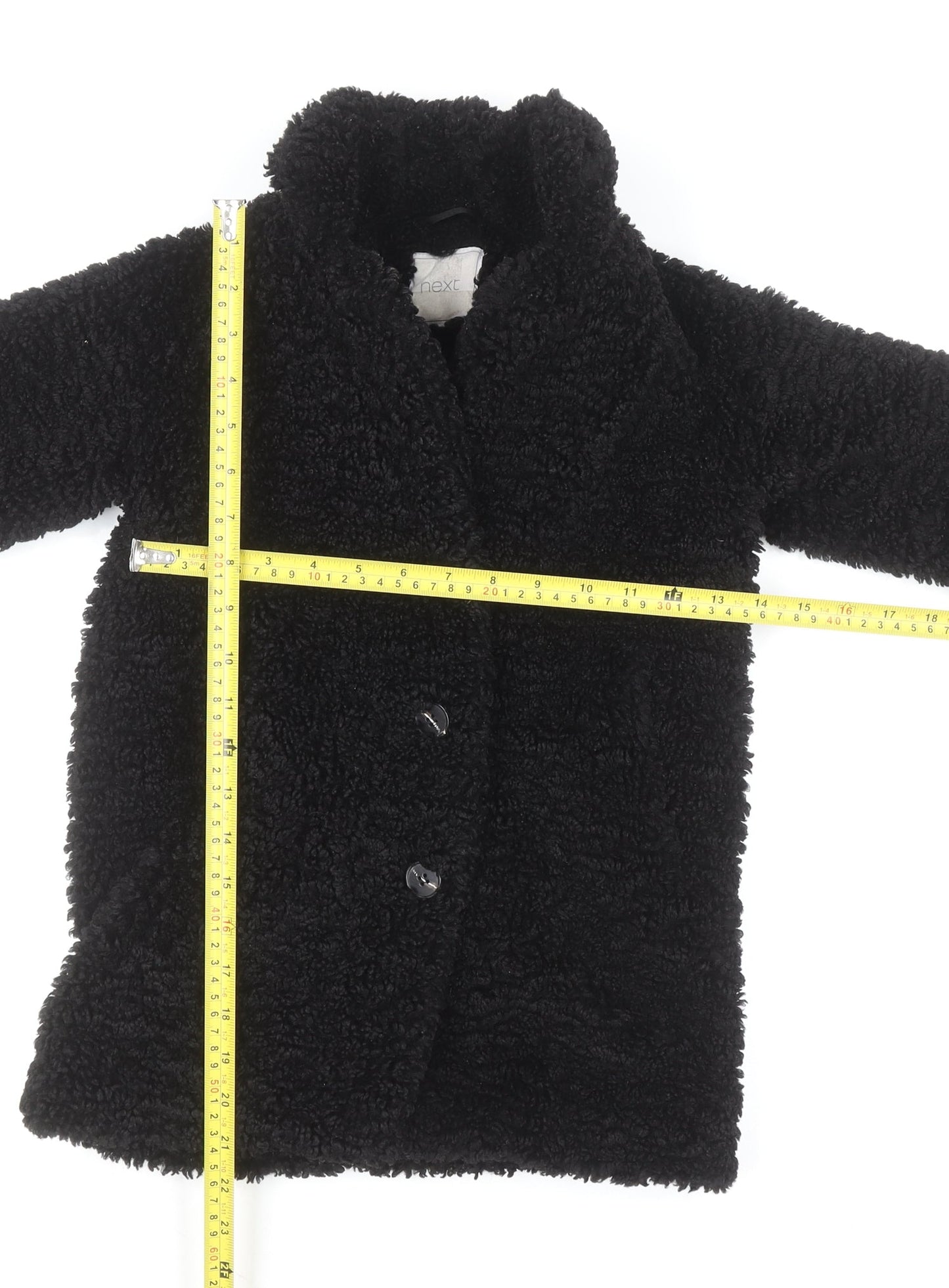 Next Girls Black Faux Fur Fleece Coat Size 3 Years Button Up Winter Jacket