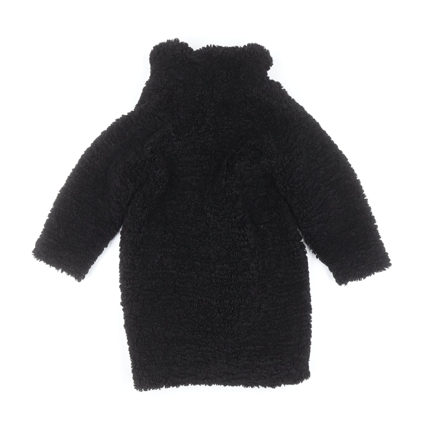 Next Girls Black Faux Fur Fleece Coat Size 3 Years Button Up Winter Jacket