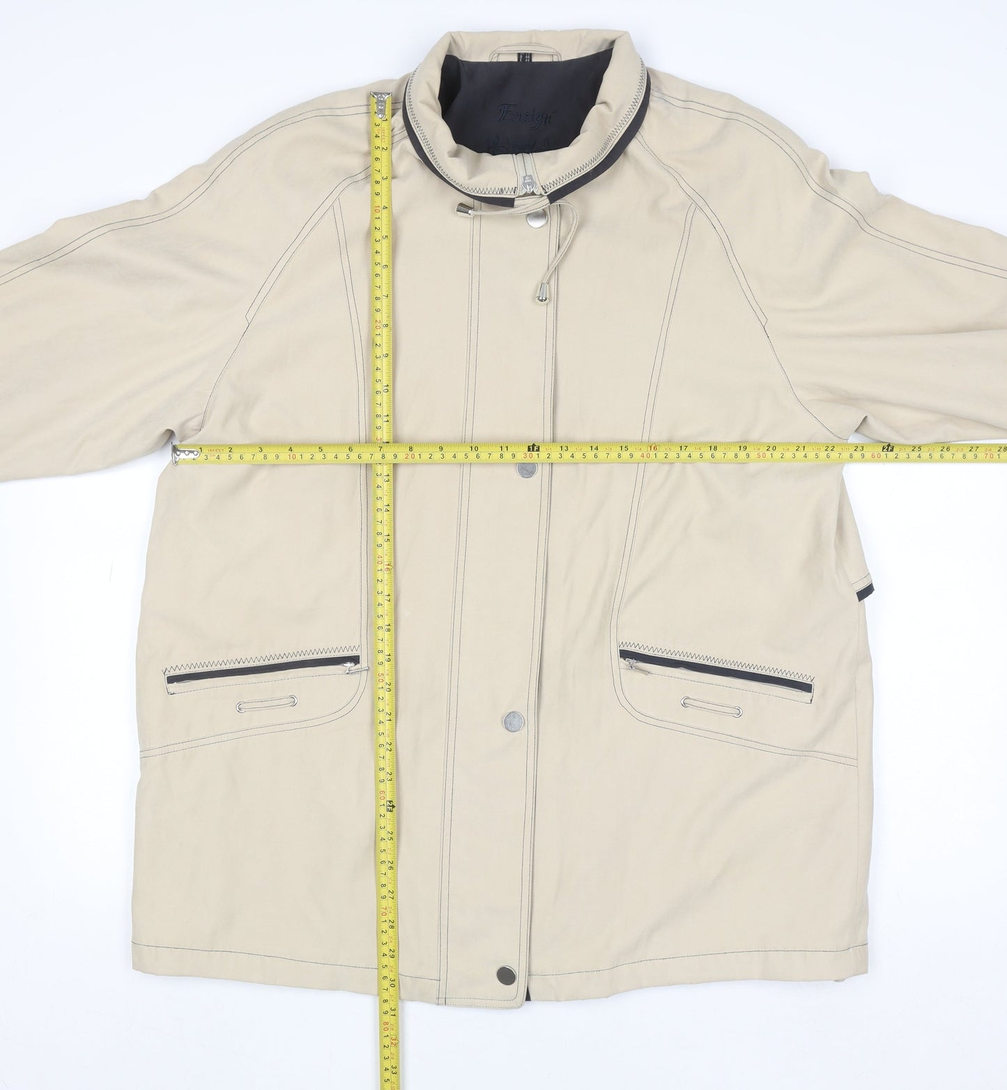 Ensign Women's Beige Mid-Length Lined Zip Jacket Size 16