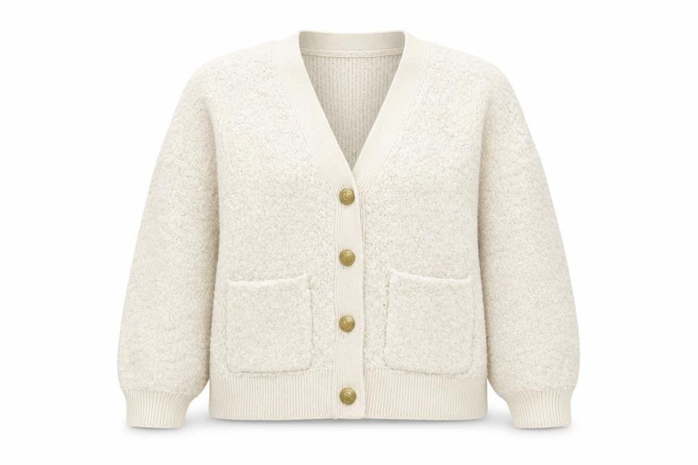 Gallery Women’s Ivory Chunky-Knit Wool Blend Cardigan L