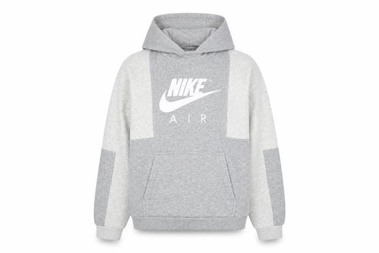 Front view of Nike boys’ grey air pullover hoodie, size L, 147-158cm cotton blend