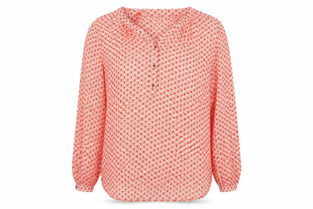 Dunnes Women Red Geometric Long Sleeve Blouse Size L Polyester