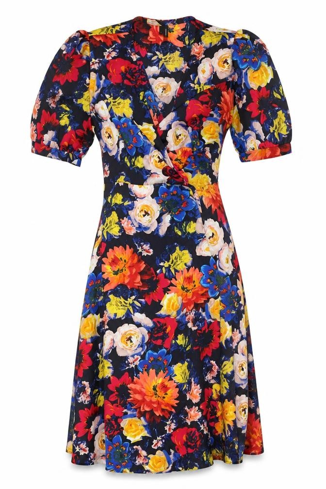 Vero Moda Women's Multicoloured Floral Wrap Midi Dress Size L