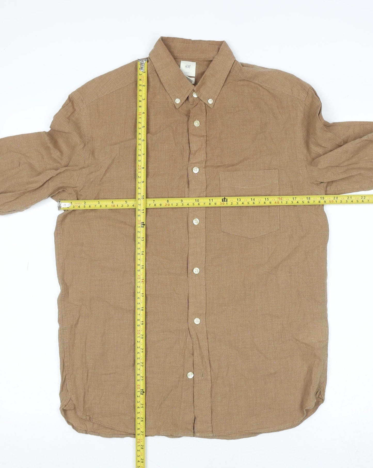 H&M Men’s Brown Regular Fit Cotton Button-Up Shirt Size S