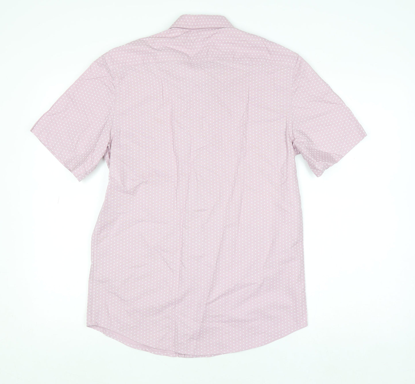 Dunnes Stores Men's Pink Regular Fit Short Sleeve Cotton Button-Up Shirt