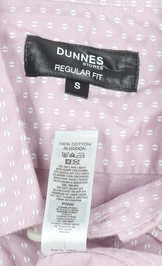 Dunnes Stores Men's Pink Regular Fit Short Sleeve Cotton Button-Up Shirt