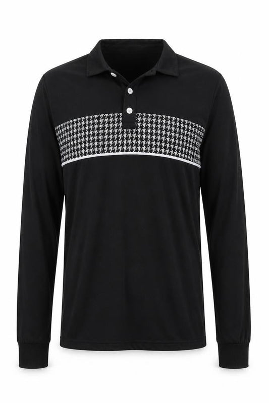 boohooMAN Men's Black Geometric Long Sleeve Cotton Button-Up Shirt S