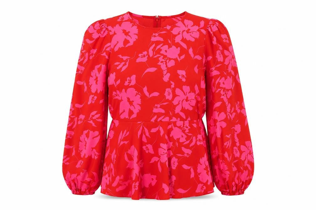 Girl In Mind Womens Red Floral Long Sleeve Tunic Blouse Size 14