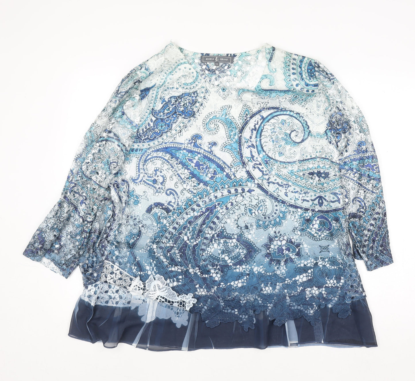 Jessica Graaf Women's Blue Paisley Lace Tunic Blouse 2XL
