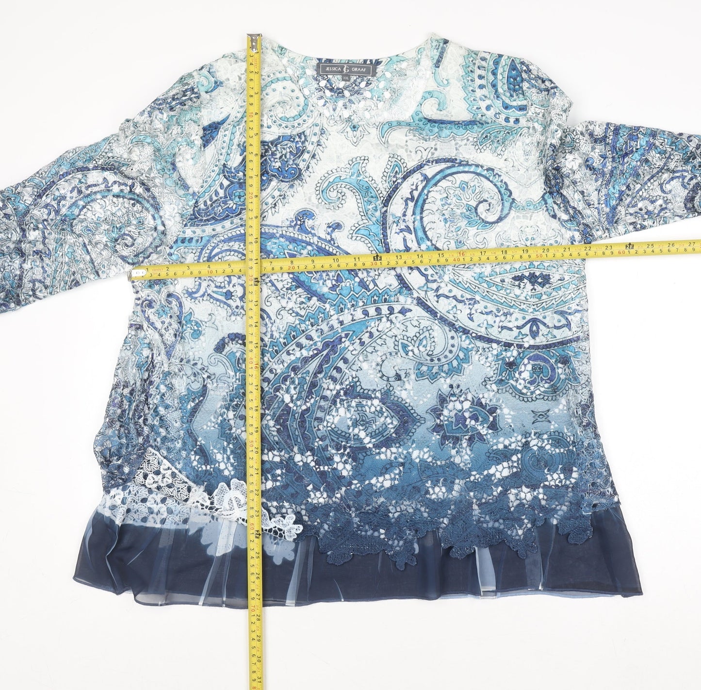 Jessica Graaf Women's Blue Paisley Lace Tunic Blouse 2XL