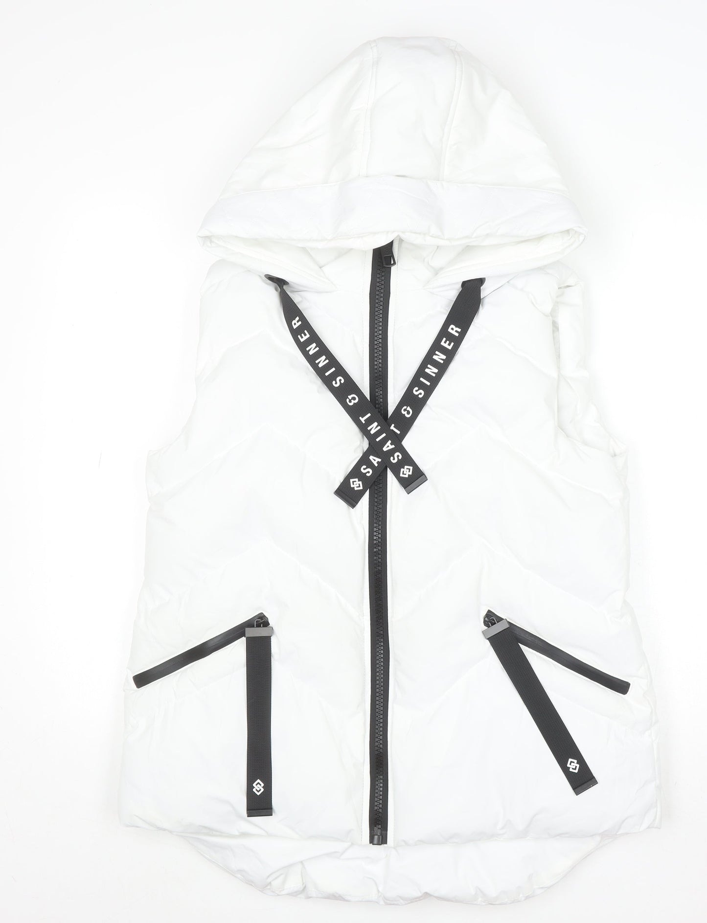 Saint & Sinner Women’s White Hooded Puffer Waistcoat Size 10