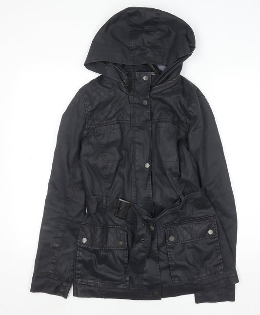 Marks and Spencer Indigo Black Hooded Belted Waxed Jacket Women Size 10