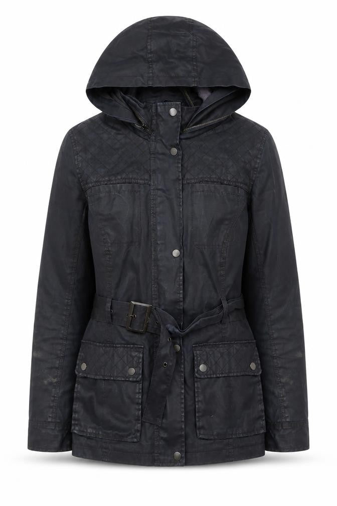 Marks & Spencer Indigo Black Hooded Belted Waxed Jacket Women Size 10