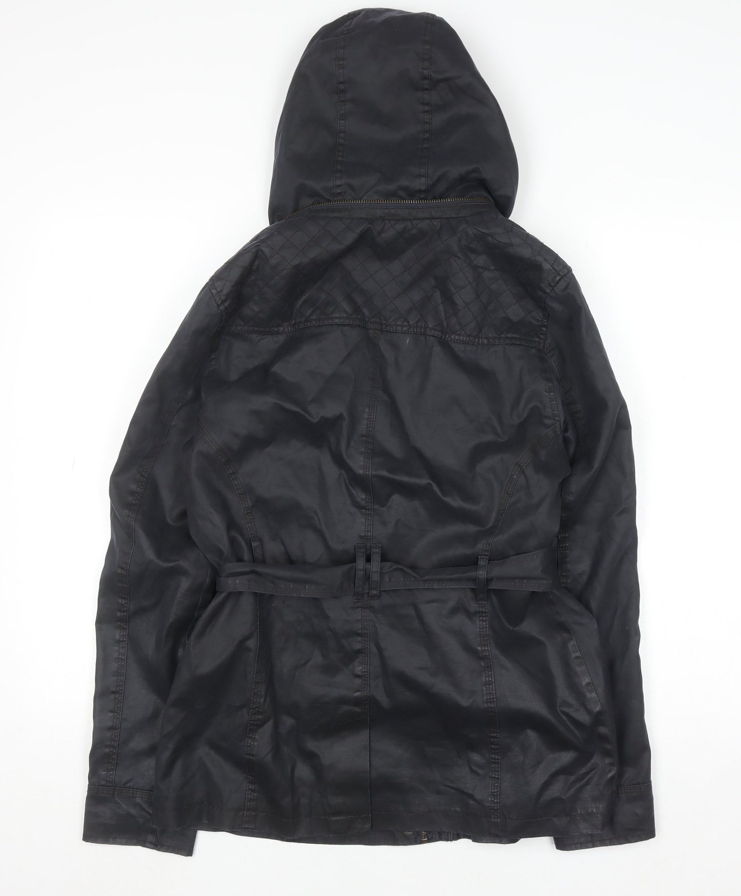 Marks and Spencer Indigo Black Hooded Belted Waxed Jacket Women Size 10