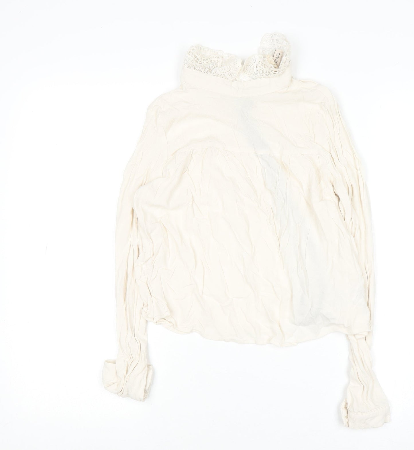 H&M Women’s Ivory Lace High Neck Long Sleeve Viscose Tunic Blouse Size 10
