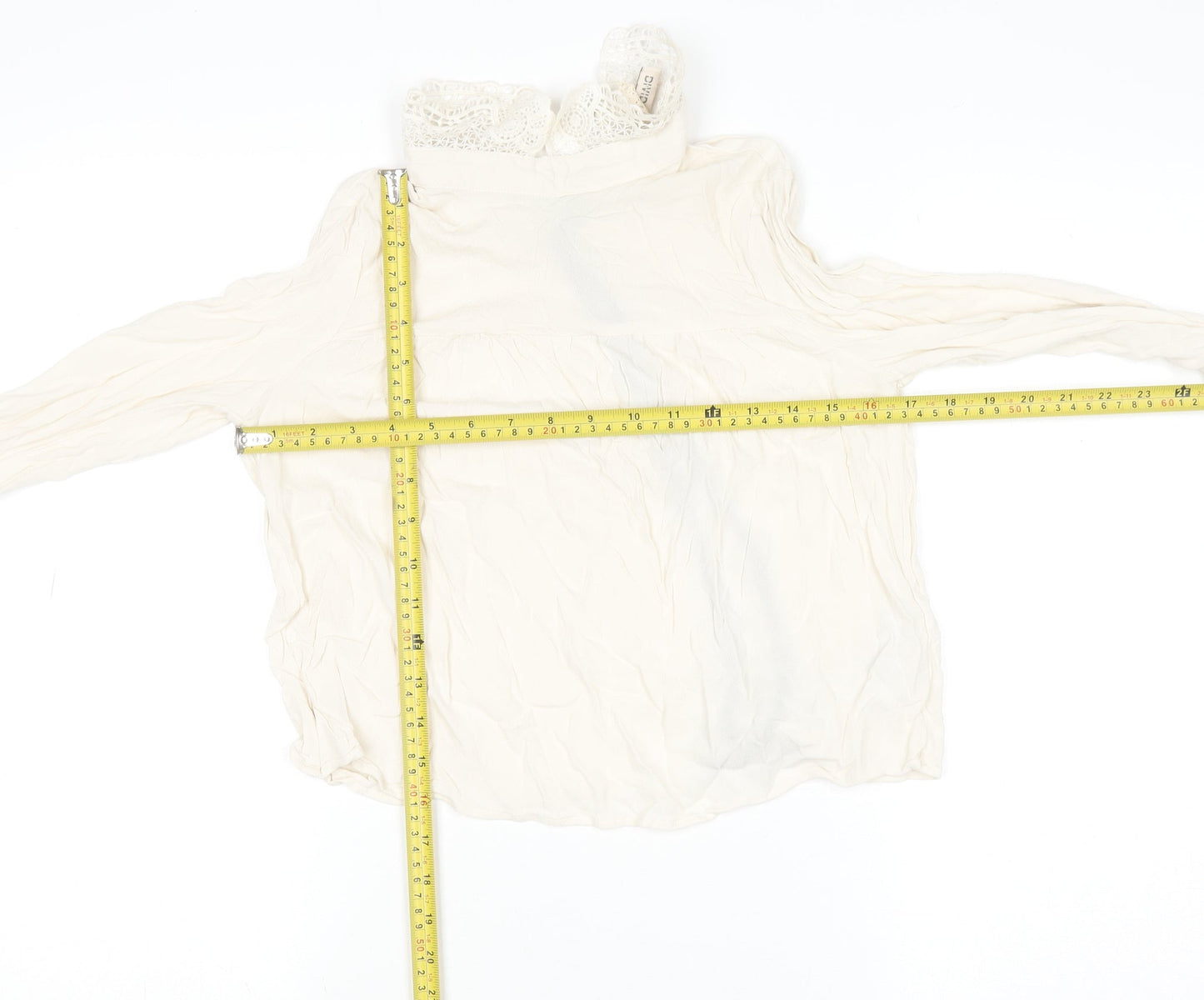H&M Women’s Ivory Lace High Neck Long Sleeve Viscose Tunic Blouse Size 10