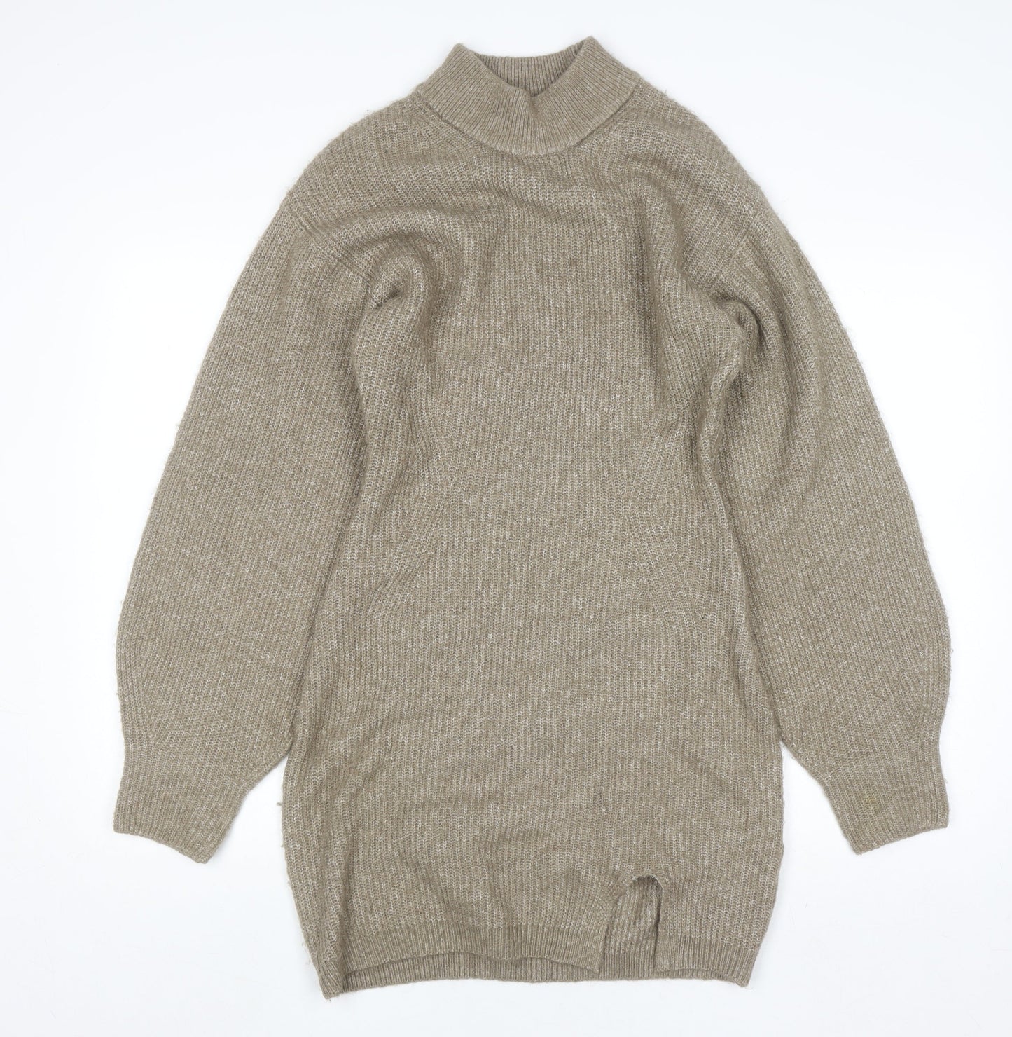 H&M Women Beige Knit Sweater Dress M Long Sleeve High Neck