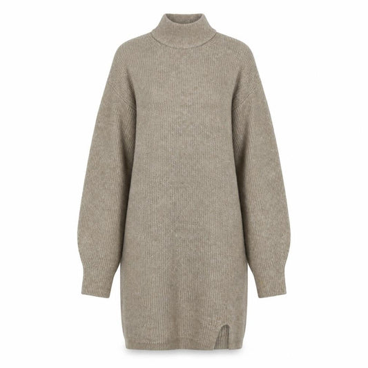H&M Women Beige Knit Sweater Dress M Long Sleeve High Neck