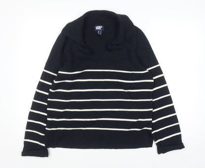 Lands' End Women's Blue Striped Cotton Collared Jumper Size S
