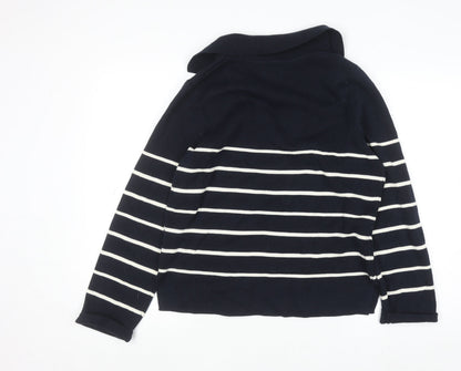 Lands' End Women's Blue Striped Cotton Collared Jumper Size S