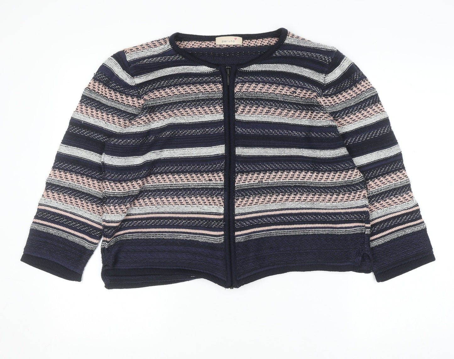 Marks and Spencer Women’s Navy Mix Striped Full Zip Cardigan Size 16