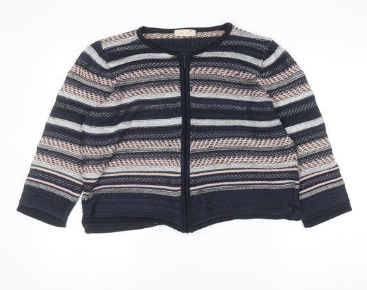 Marks and Spencer Women’s Navy Mix Striped Full Zip Cardigan Size 16