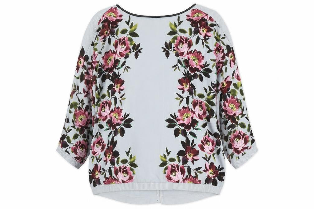 Oasis Women’s Blue Floral Tunic Blouse Size L Relaxed Fit Viscose