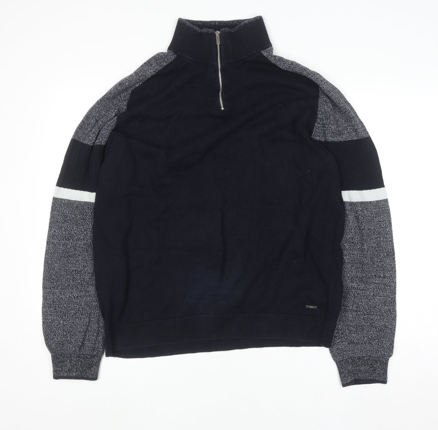 Next Men’s Blue 2XL Half Zip Cotton Jumper High Neck Knitwear